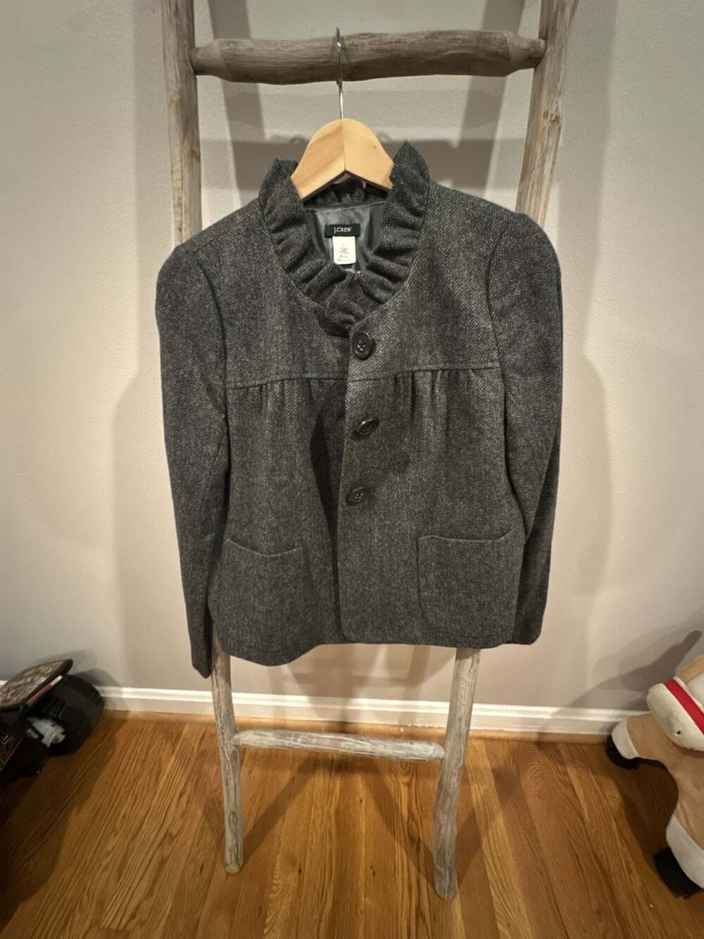 J.Crew Fiona Herringbone Wool Ruffle Detail Jacket